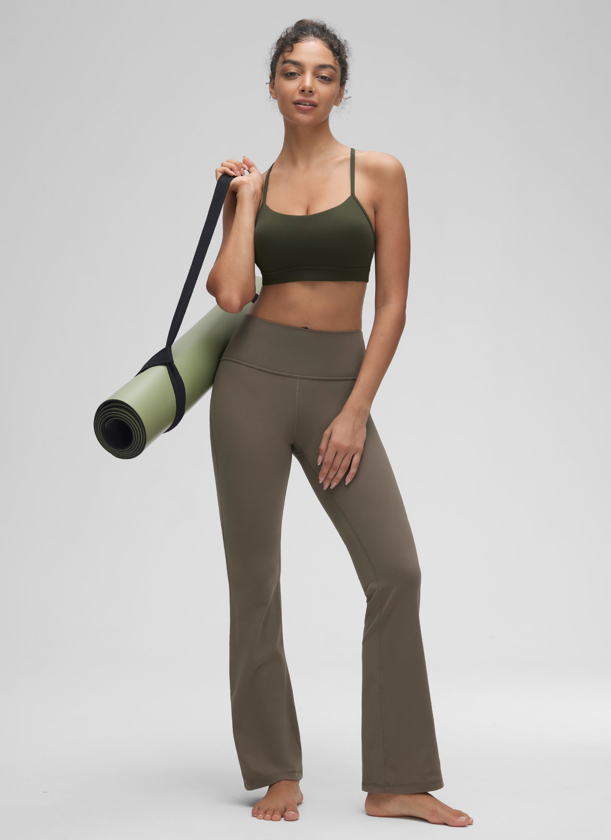 CRZ YOGA Women's Yoga Light Support Butterluxe Sports Bra Y back Olive Green