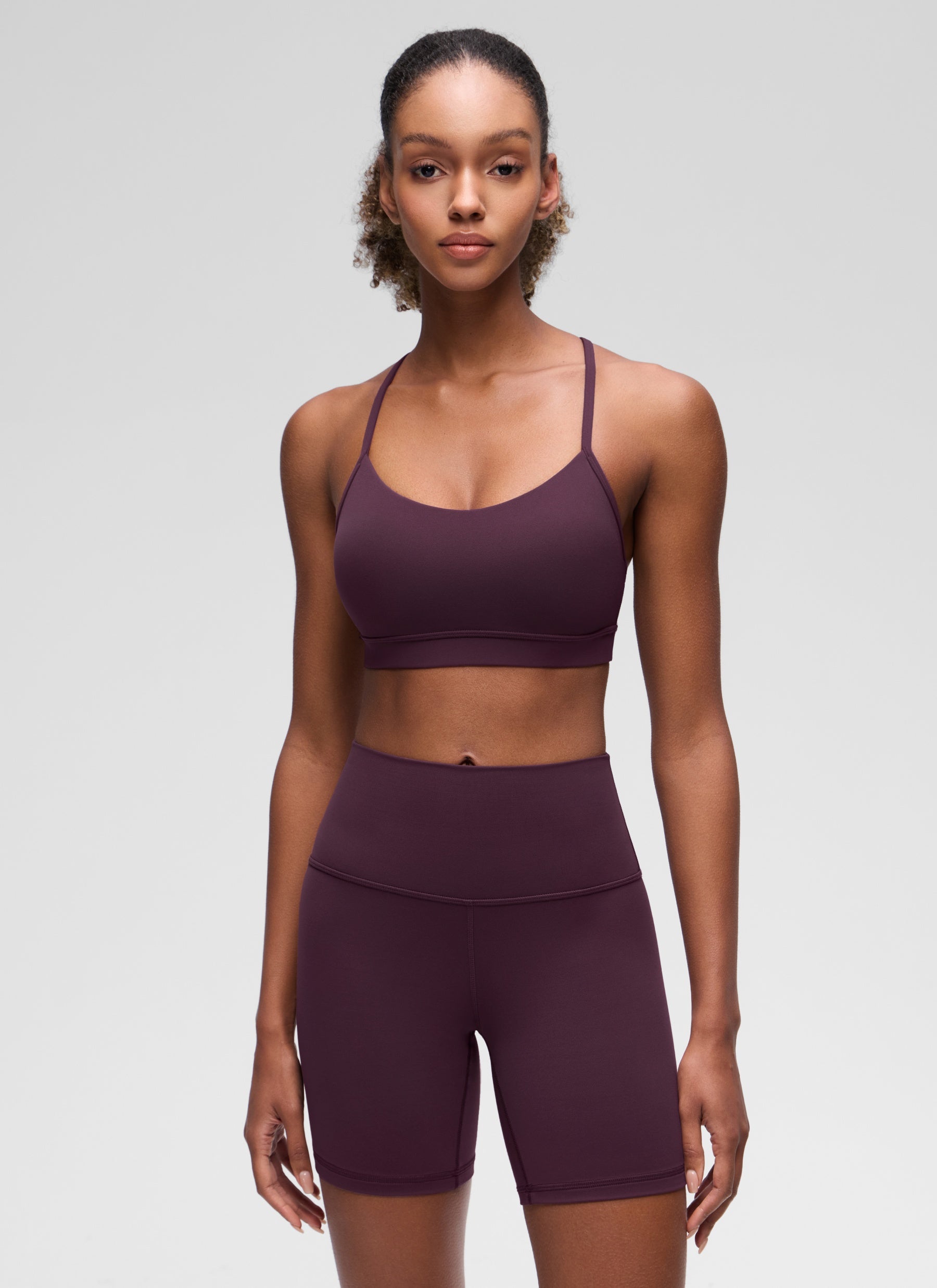 CRZ YOGA Women's Yoga Light Support Butterluxe Sports Bra Y back Deep Purple @model_info:Patrica