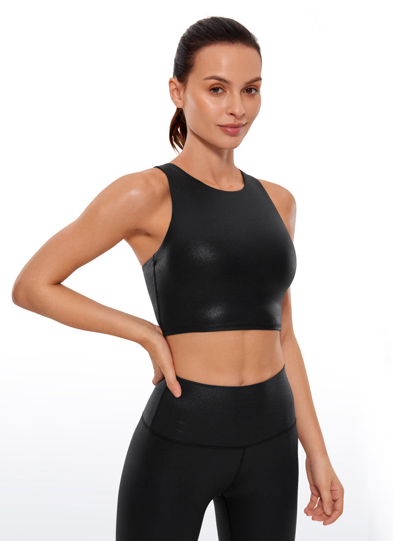 CRZ YOGA  Women's Yoga Low Support Butterluxe Tank High Neck Racerback Black Classic Leather