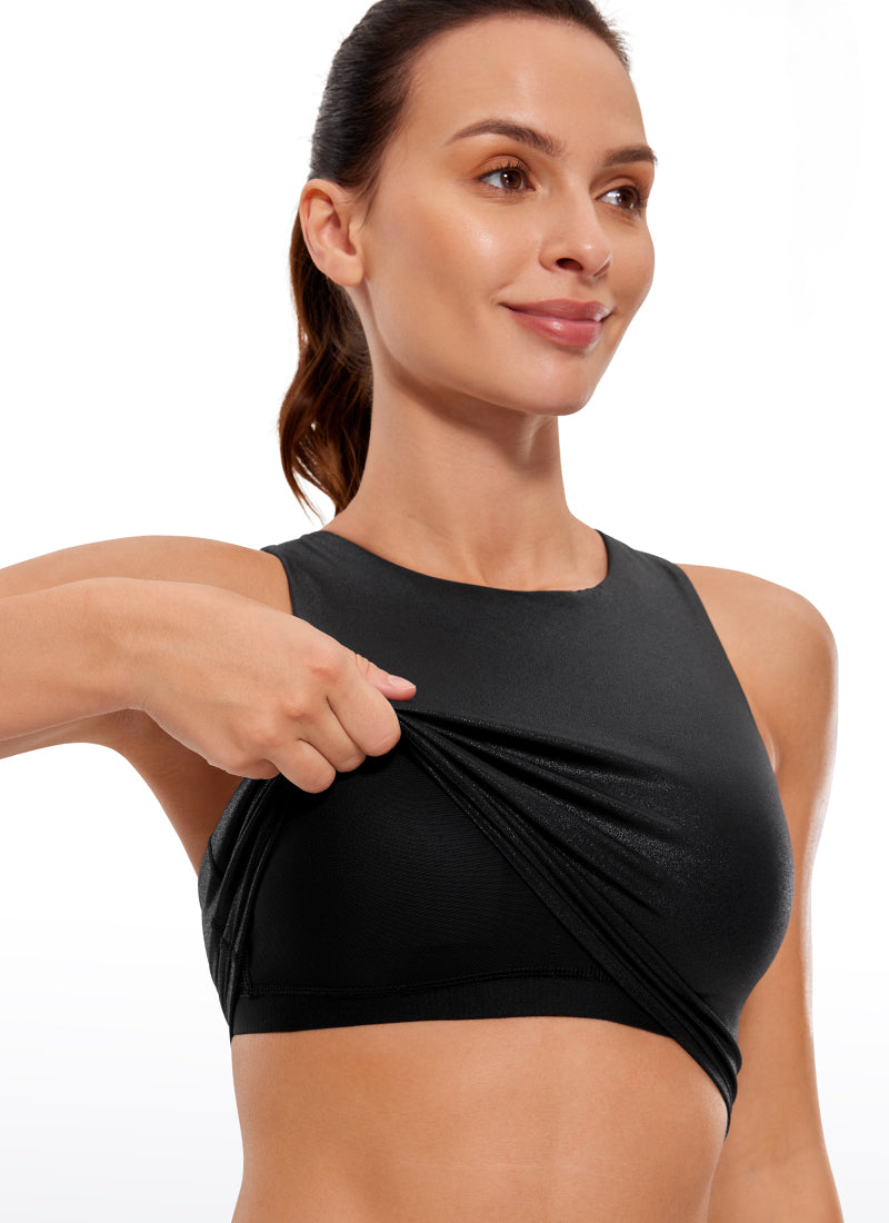 CRZ YOGA  Women's Yoga Low Support Butterluxe Tank High Neck Racerback Black Classic Leather