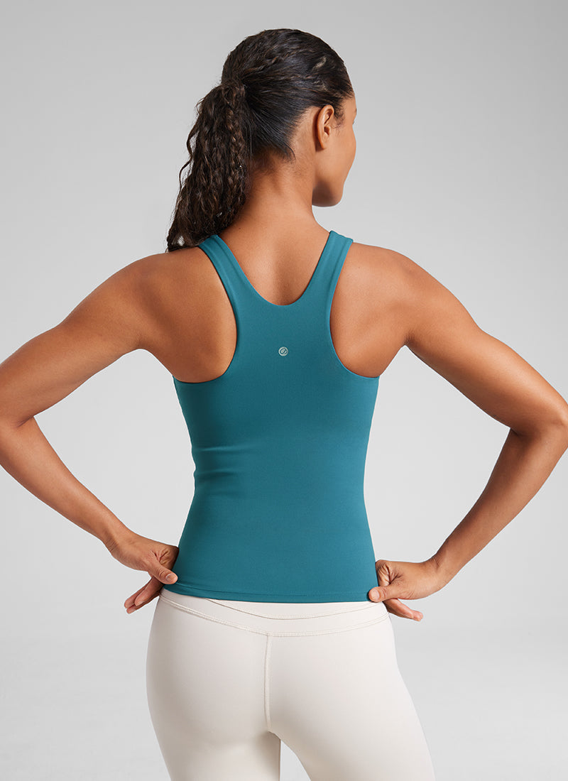 CRZ YOGA Women's Butterluxe Built-in Bra High Neck Racerback Tank Borealis Green