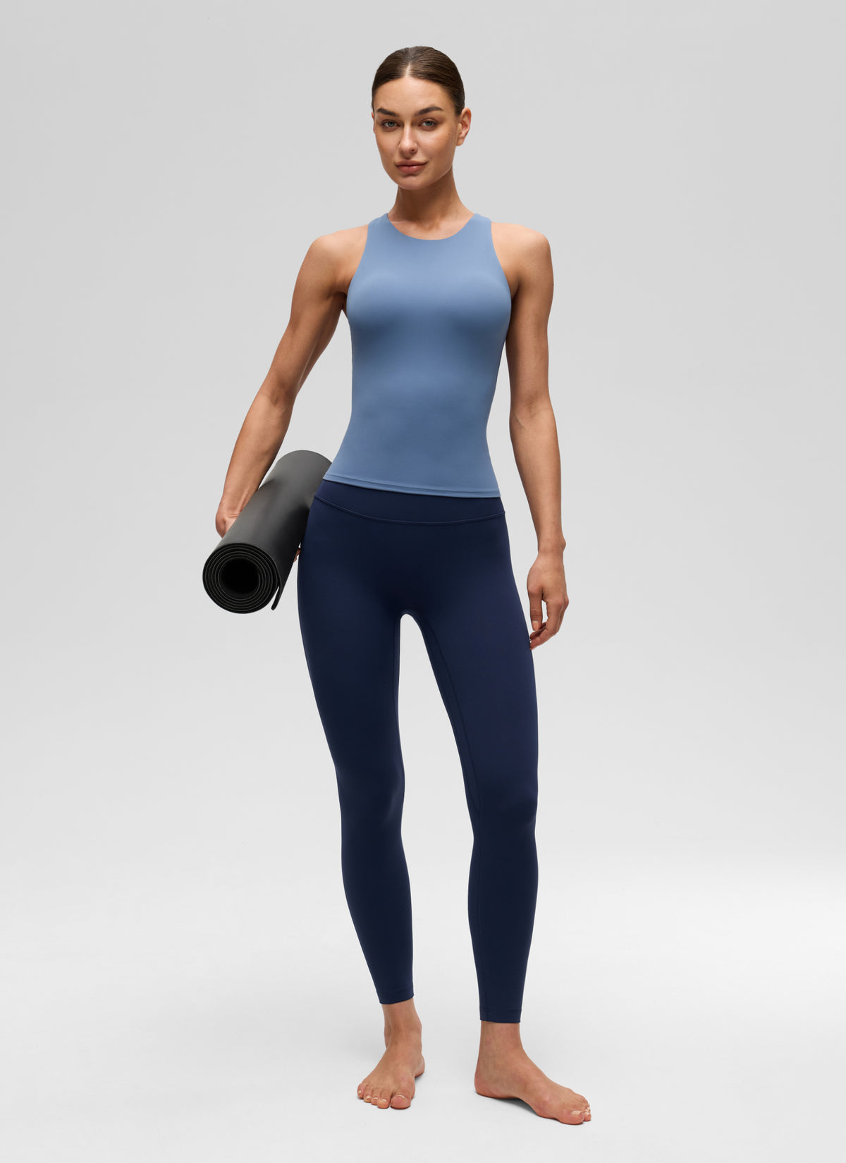 CRZ YOGA Women's Butterluxe Built-in Bra High Neck Racerback Tank Oasis Blue @model_info:K