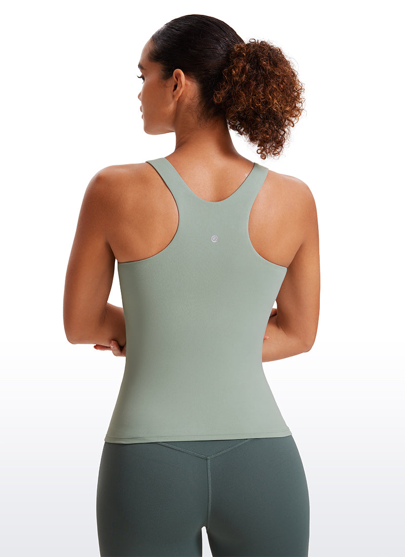 CRZ YOGA Women's Butterluxe Built-in Bra High Neck Racerback Tank Green Palm Court