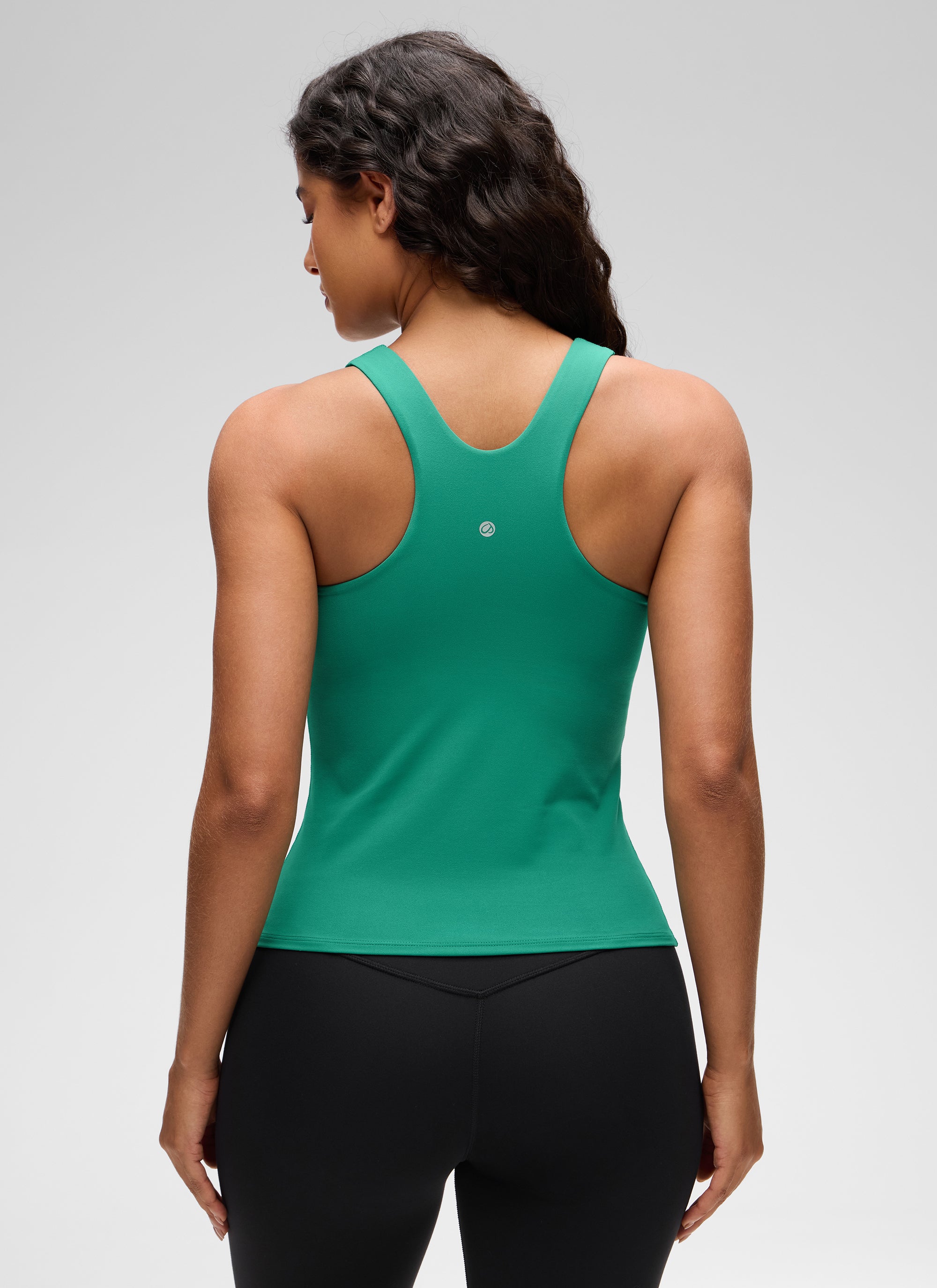 CRZ YOGA Women's Butterluxe Built-in Bra High Neck Racerback Tank Cascadia Green @model_info:Carol