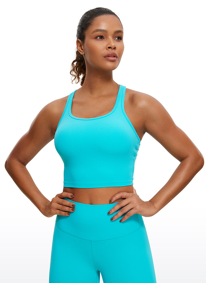 CRZ YOGA Women's Yoga Low support Butterluxe Scoop Neck Bra Y-Back Spectral Blue