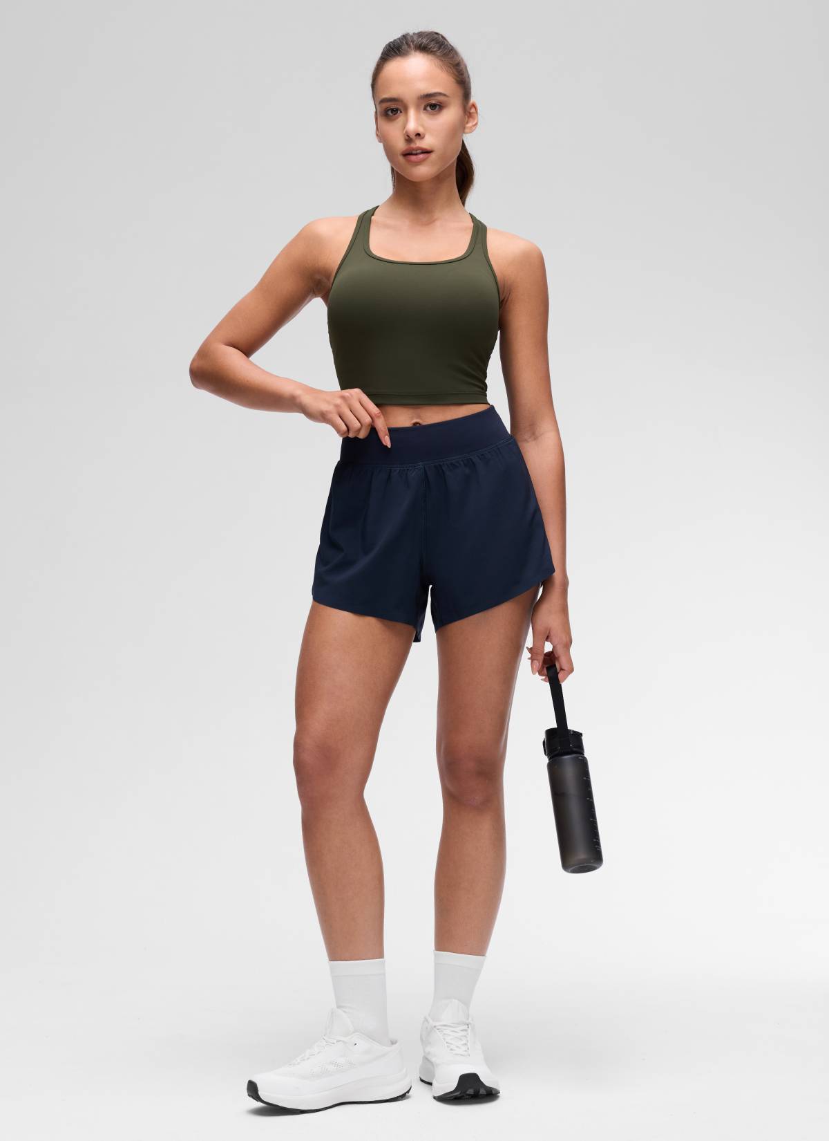 CRZ YOGA Women's Yoga Low support Butterluxe Scoop Neck Bra Y-Back Olive Green @model_info:Maria