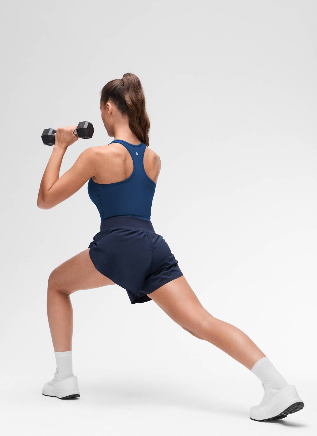 CRZ YOGA Women's Yoga Low support Butterluxe Scoop Neck Bra Y-Back French Navy @model_info:Maria