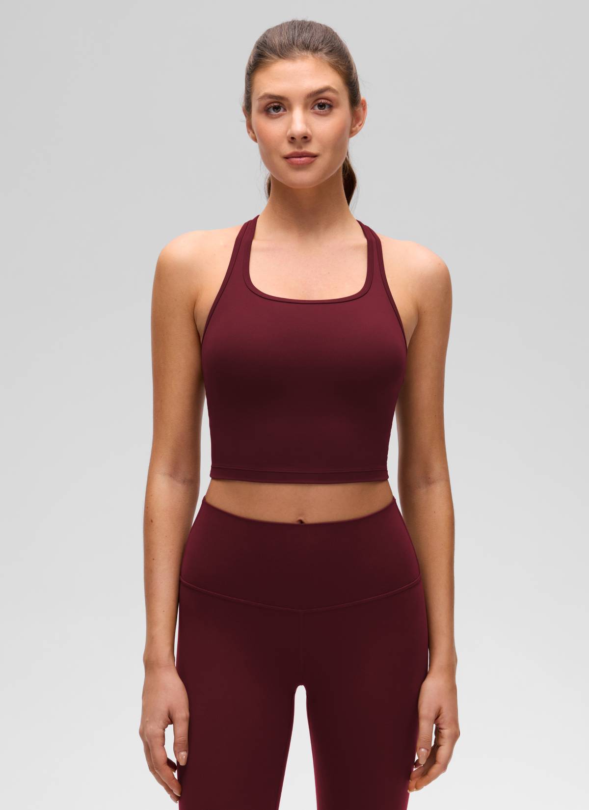 CRZ YOGA Women's Yoga Low support Butterluxe Scoop Neck Bra Y-Back Red Merlot @model_info:Gelya