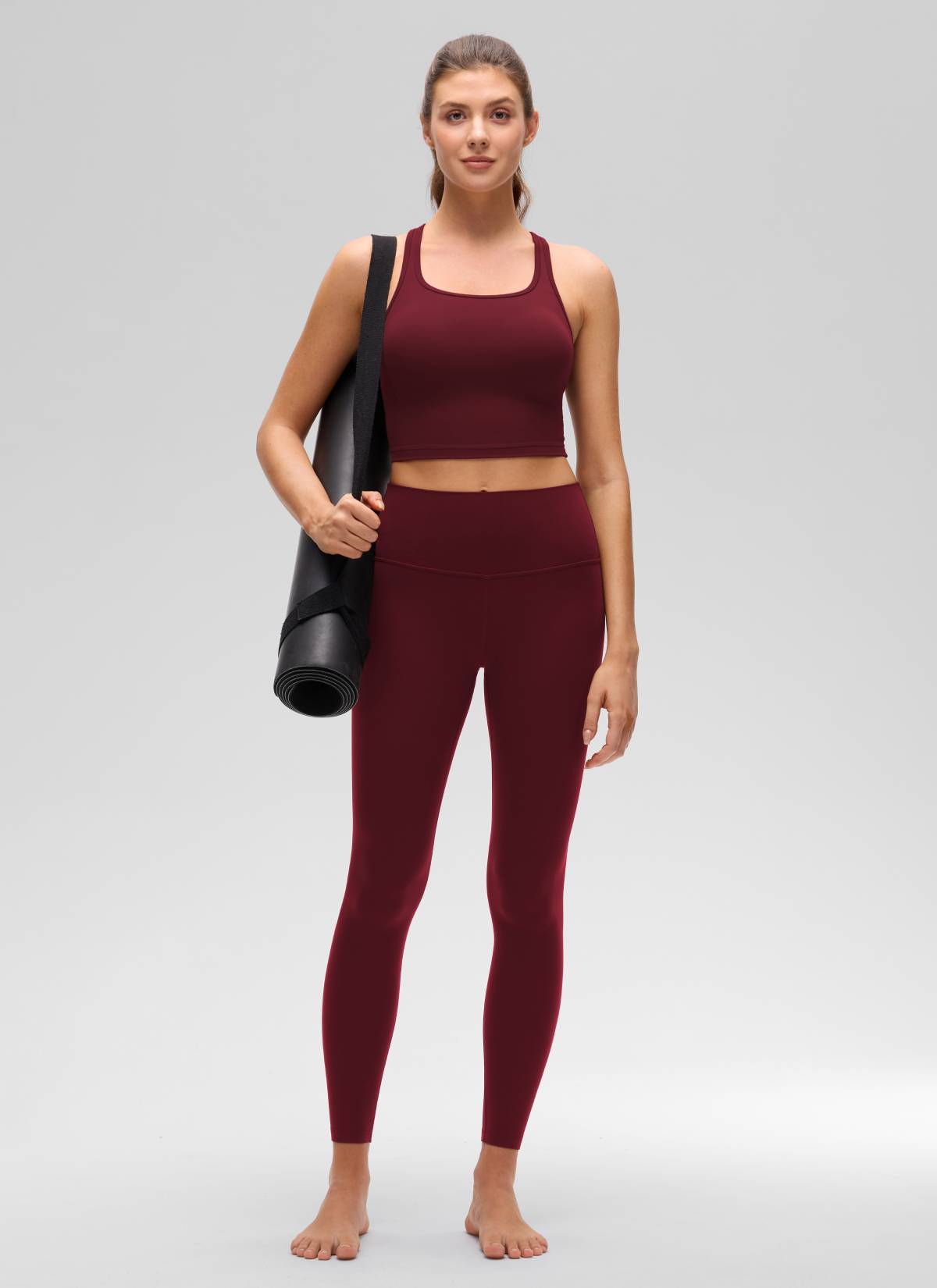 CRZ YOGA Women's Yoga Low support Butterluxe Scoop Neck Bra Y-Back Red Merlot @model_info:Gelya