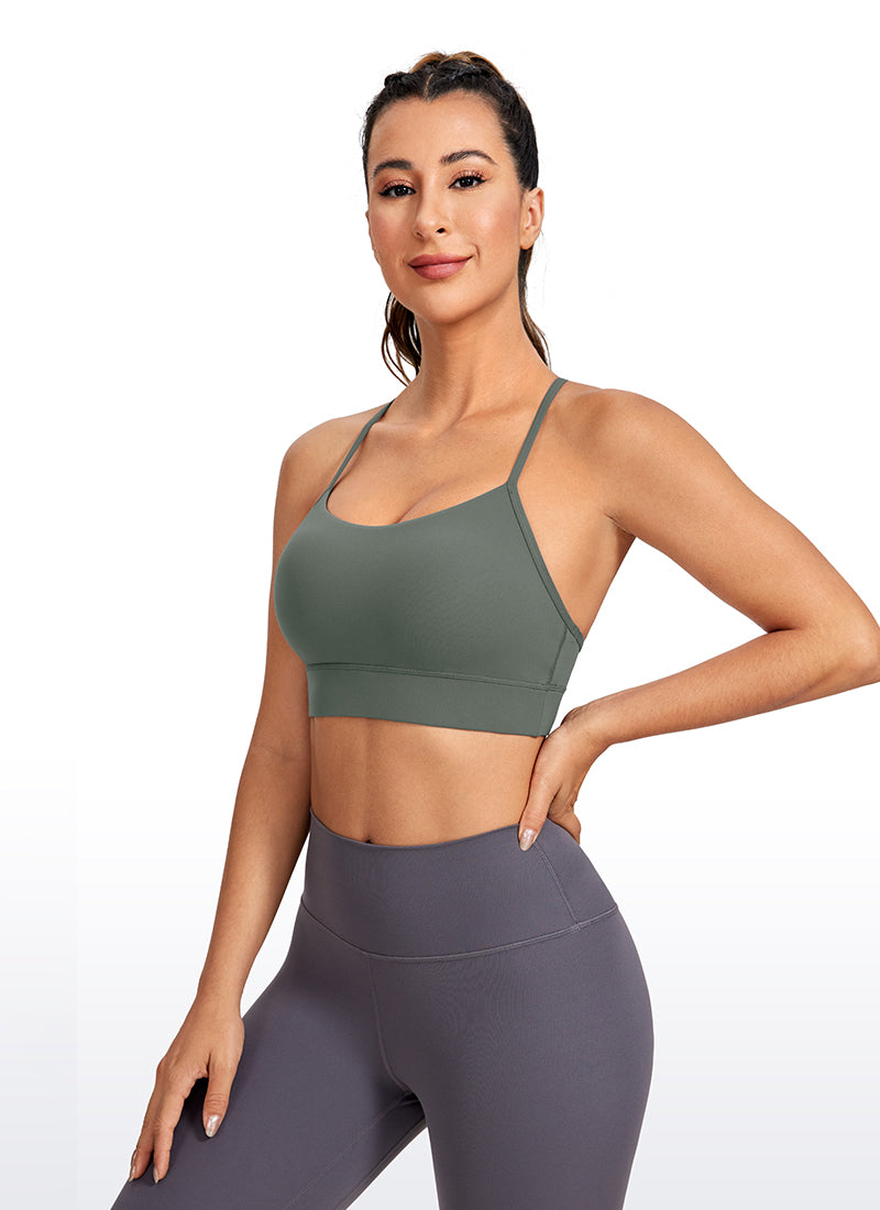 CRZ YOGA Women's Yoga Light Support Butterluxe Longline Bra Y-Back Grey Sage