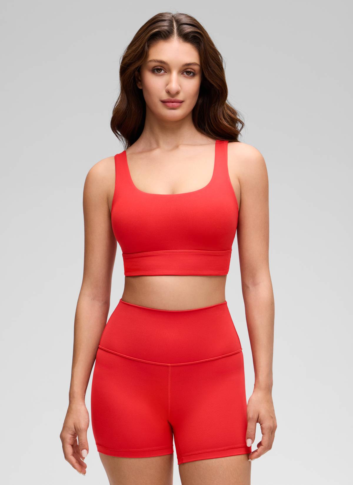 CRZ YOGA Women's Yoga Low Support Butterluxe Sport Bra U Back Longline Deep Red @model_info:Inga