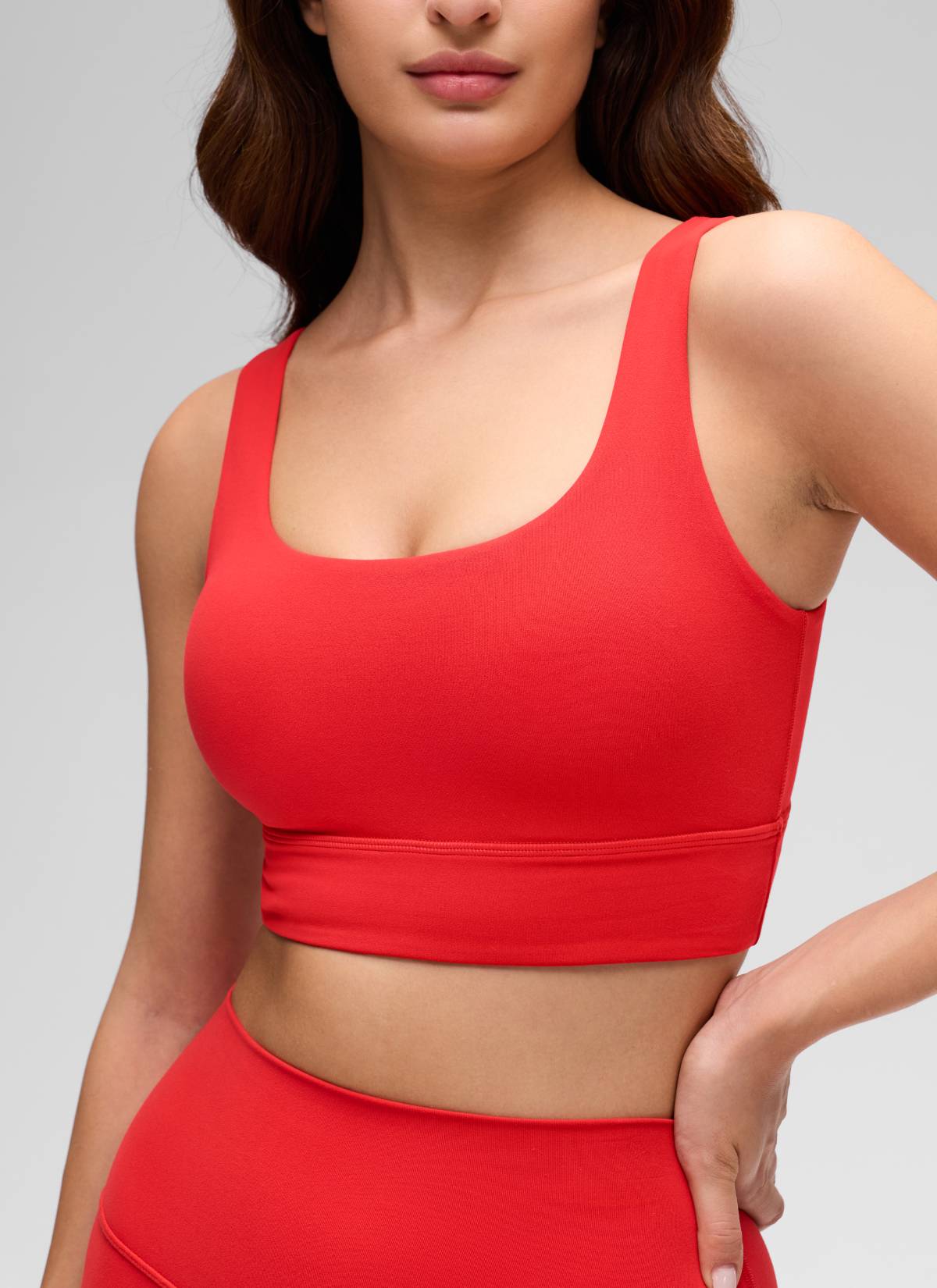 CRZ YOGA Women's Yoga Low Support Butterluxe Sport Bra U Back Longline Deep Red @model_info:Inga