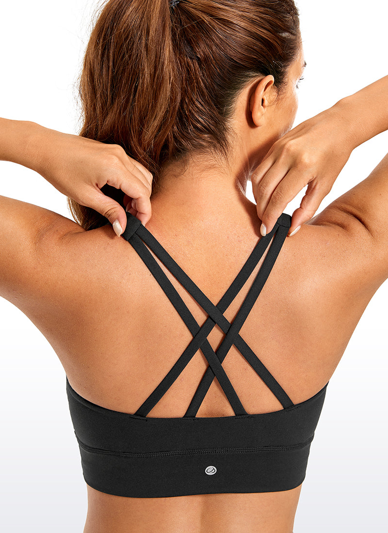 CRZ YOGA Women's Training Medium Support Butterluxe Bra Strappy back Black