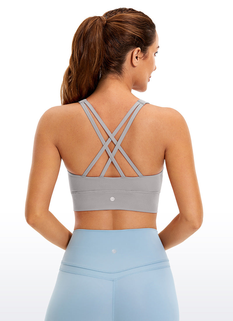 CRZ YOGA Women's Training Medium Support Butterluxe Bra Strappy back Gull Gray
