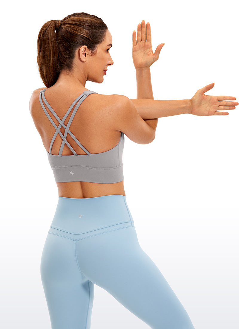 CRZ YOGA Women's Training Medium Support Butterluxe Bra Strappy back Gull Gray