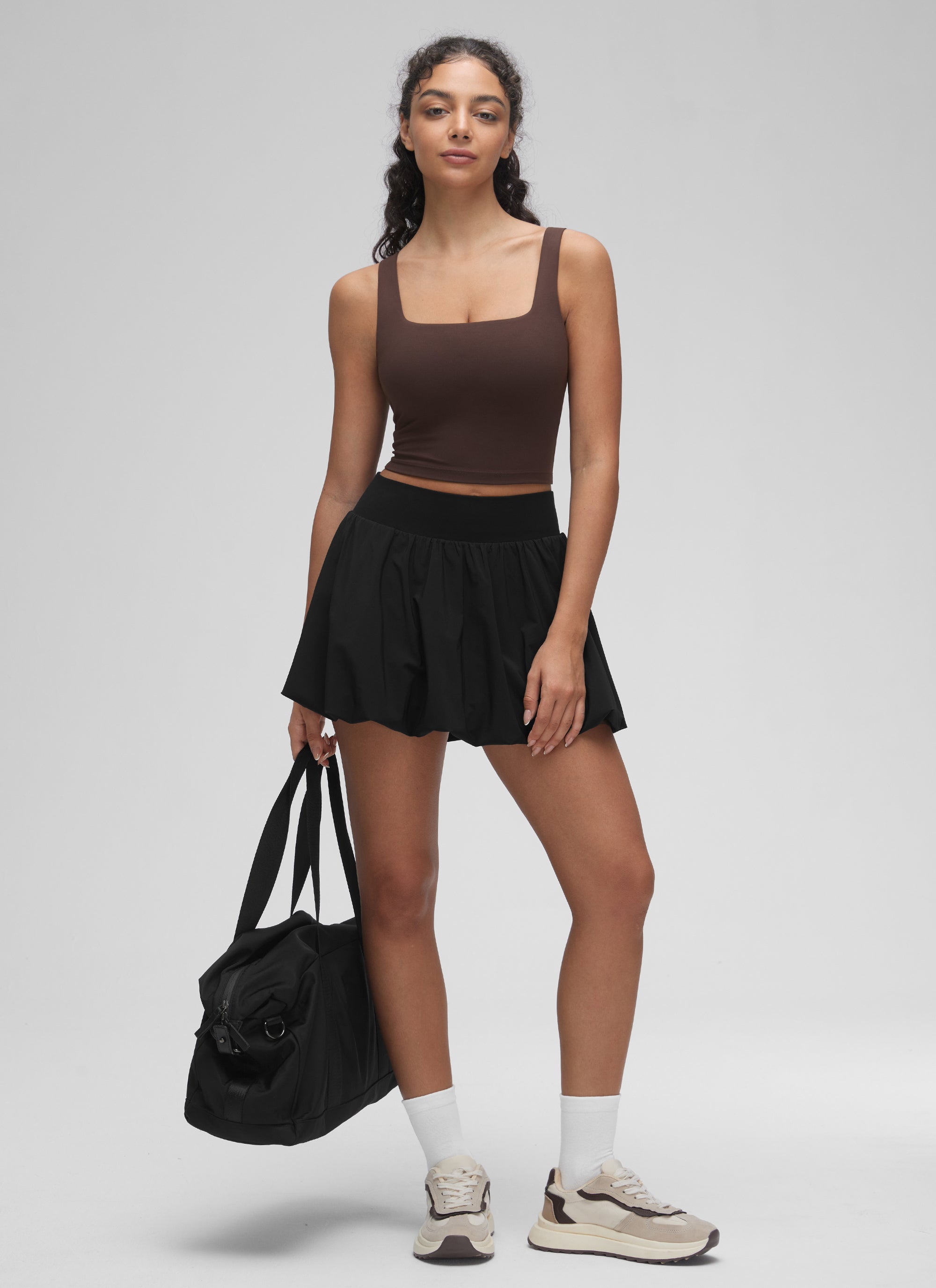 CRZ YOGA Women's Yoga Low Impact Butterluxe Longline Bra Square Neck Hot Fudge Brown @model_info:Anano