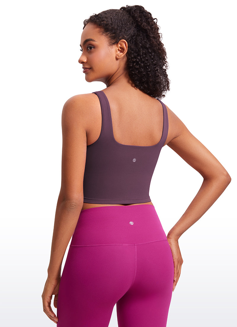 CRZ YOGA Women's Yoga Low Impact Butterluxe Longline Bra Square Neck Grape Thistle Purple