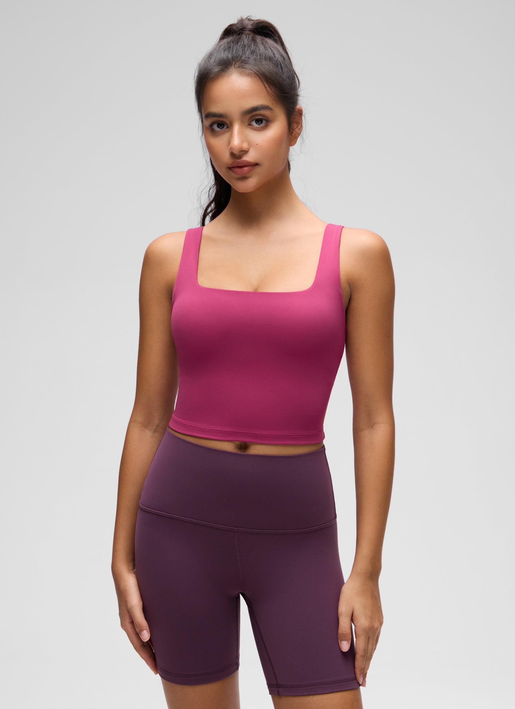 CRZ YOGA Women's Yoga Low Impact Butterluxe Longline Bra Square Neck Washed Mauve