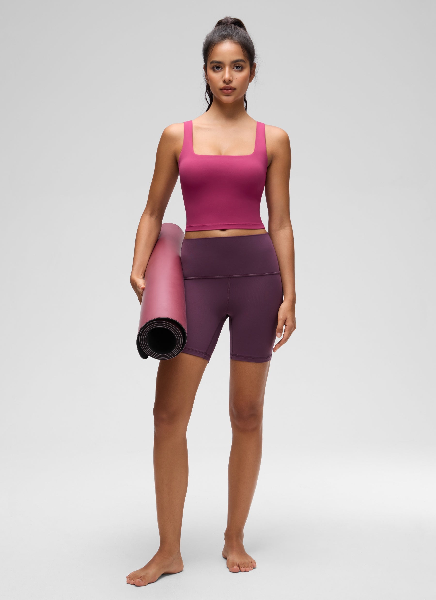 CRZ YOGA Women's Yoga Low Impact Butterluxe Longline Bra Square Neck Washed Mauve