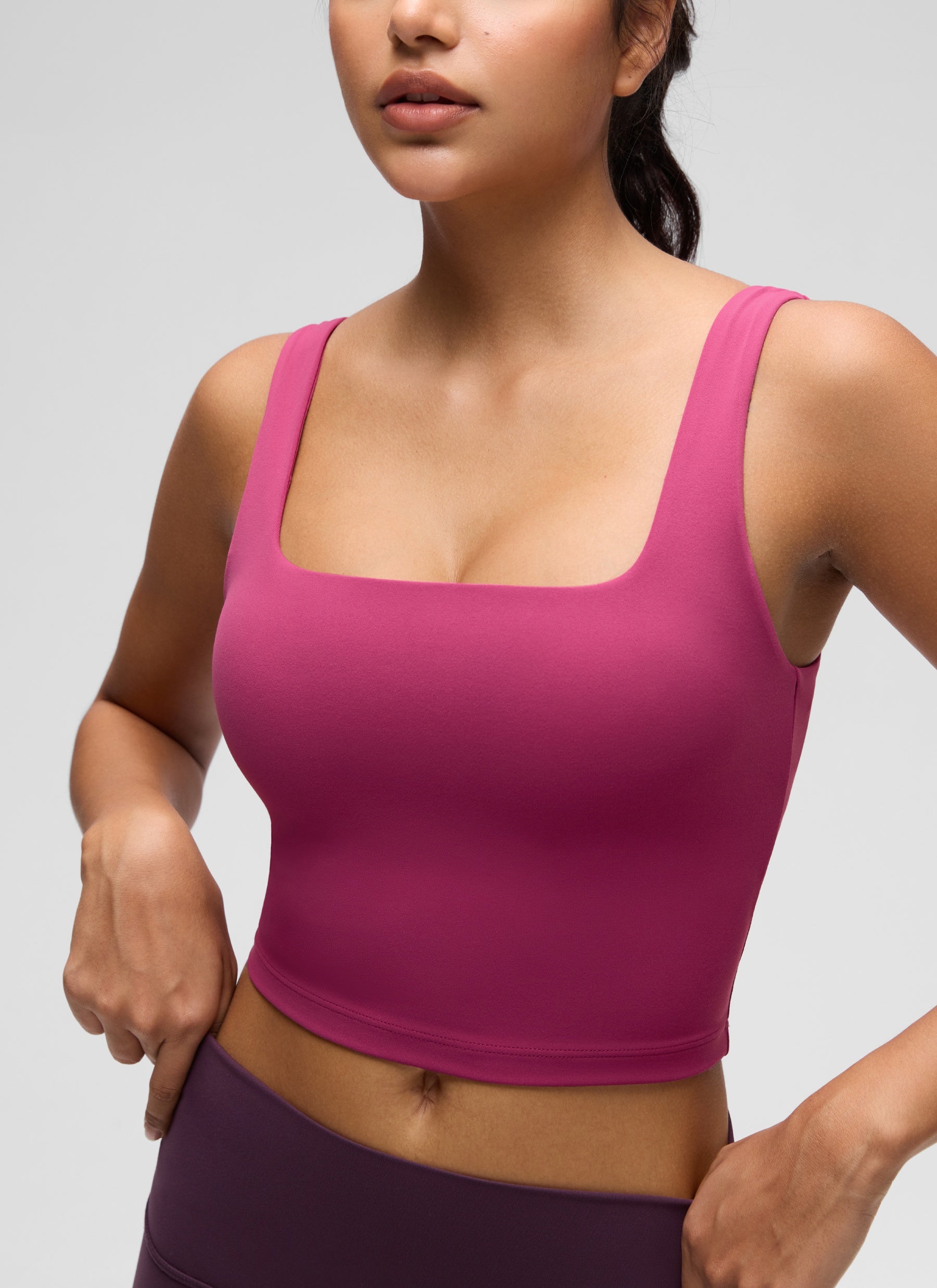 CRZ YOGA Women's Yoga Low Impact Butterluxe Longline Bra Square Neck Washed Mauve