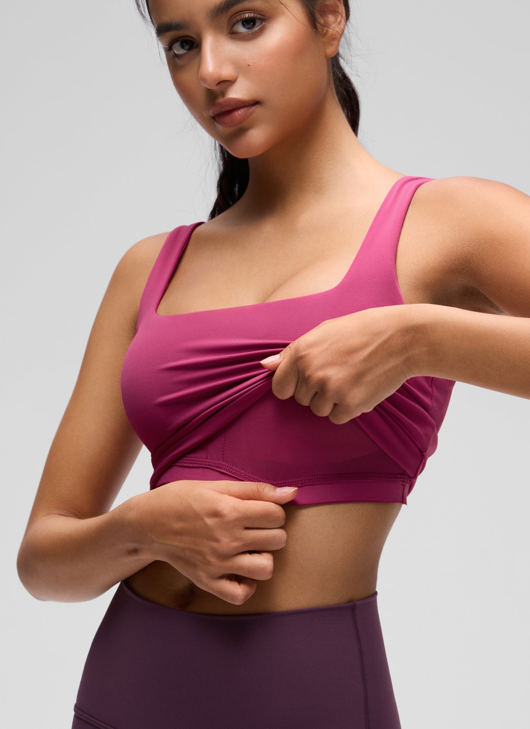 CRZ YOGA Women's Yoga Low Impact Butterluxe Longline Bra Square Neck Washed Mauve