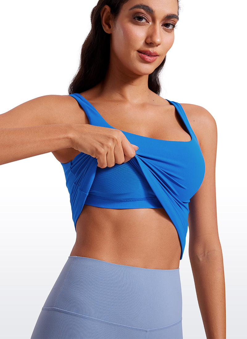CRZ YOGA Women's SlimFit Tops Butterluxe Built-in Bra U Neck Tanks Sparkle Blue