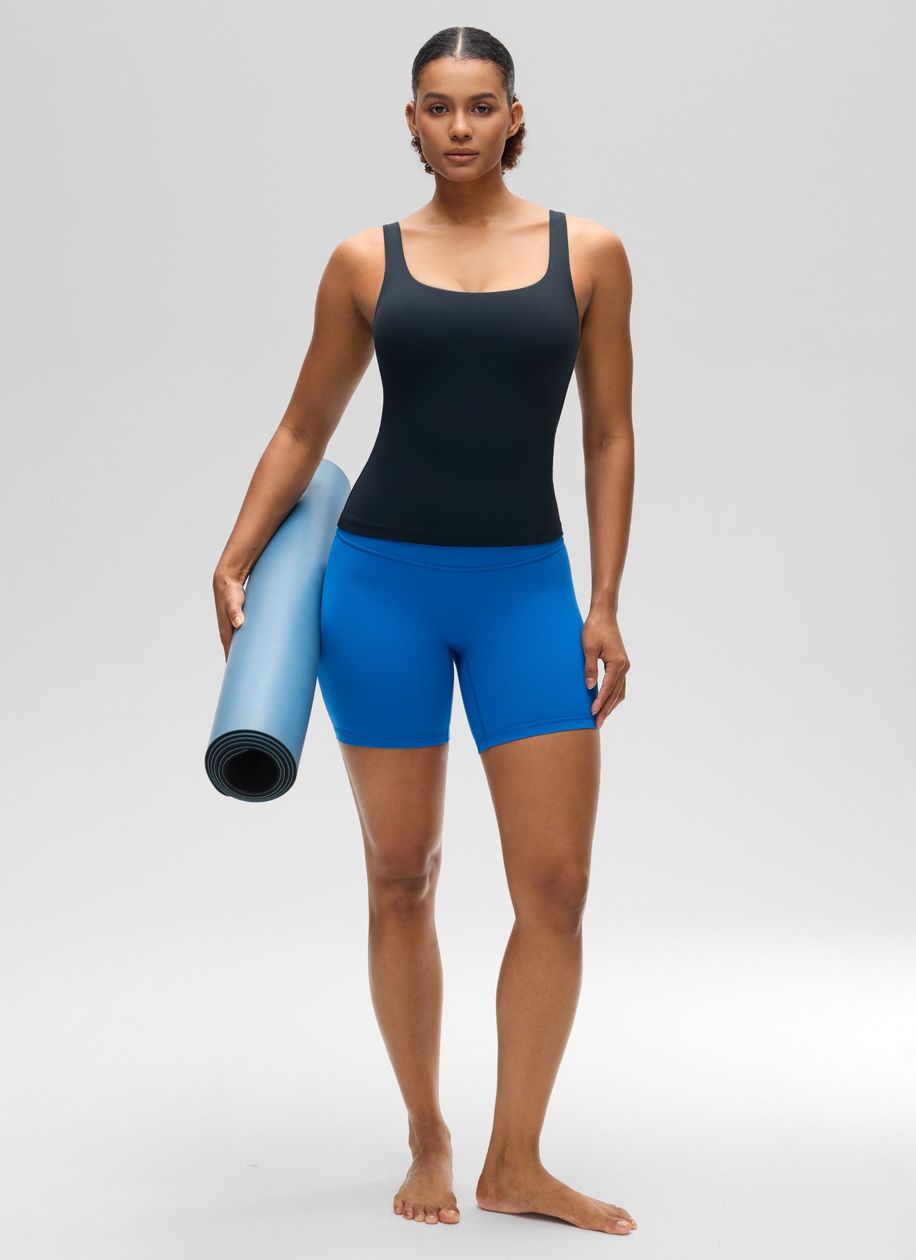 CRZ YOGA Women's SlimFit Tops Butterluxe Built-in Bra U Neck Tanks True Navy