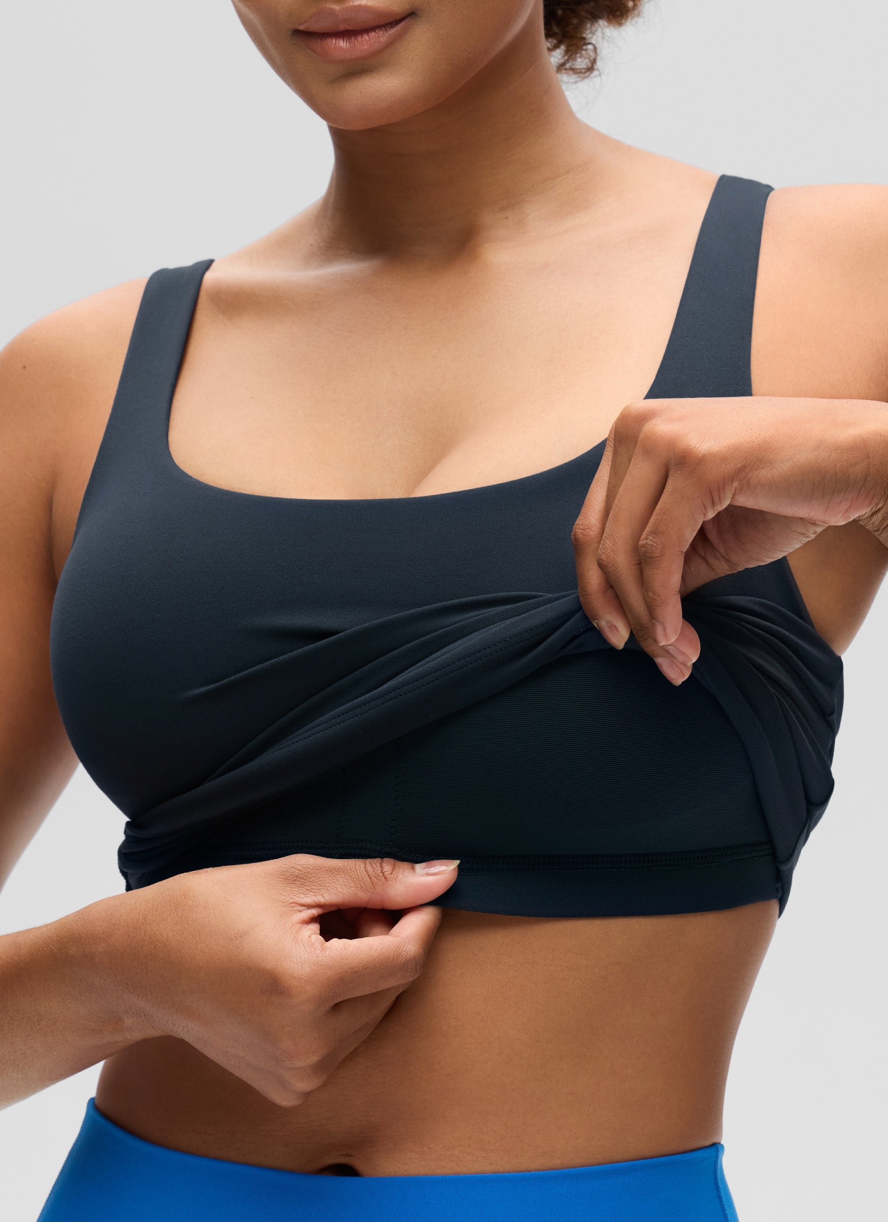 CRZ YOGA Women's SlimFit Tops Butterluxe Built-in Bra U Neck Tanks True Navy