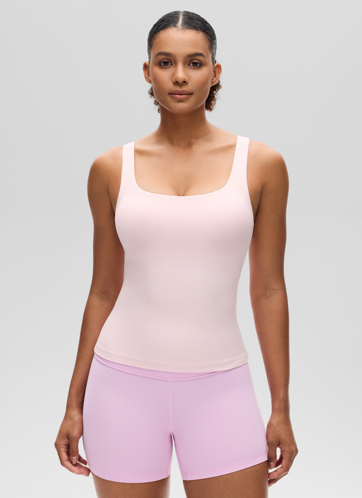 CRZ YOGA Women's SlimFit Tops Butterluxe Built-in Bra U Neck Tanks Strawberry Pink @model_info:Barbara