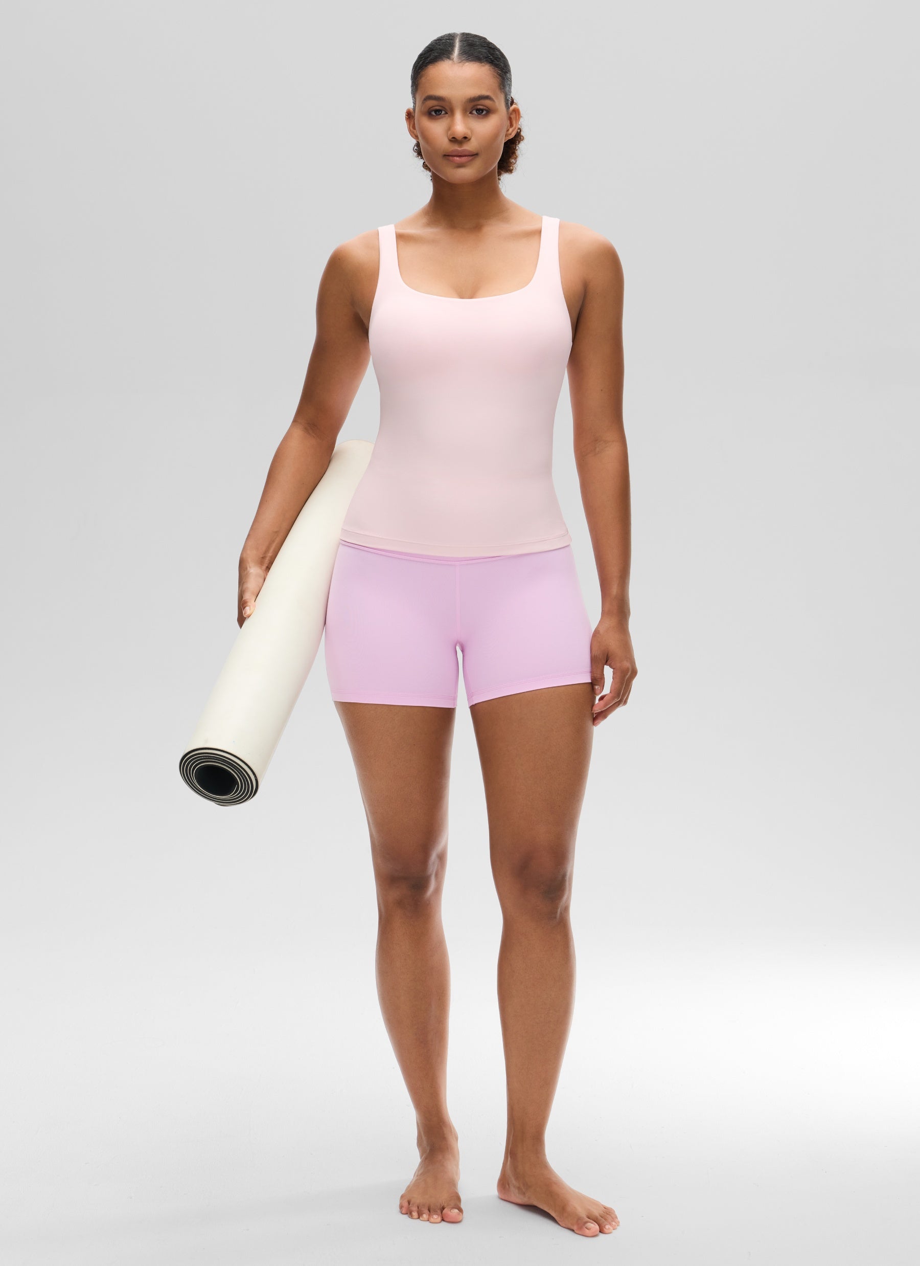 CRZ YOGA Women's SlimFit Tops Butterluxe Built-in Bra U Neck Tanks Strawberry Pink