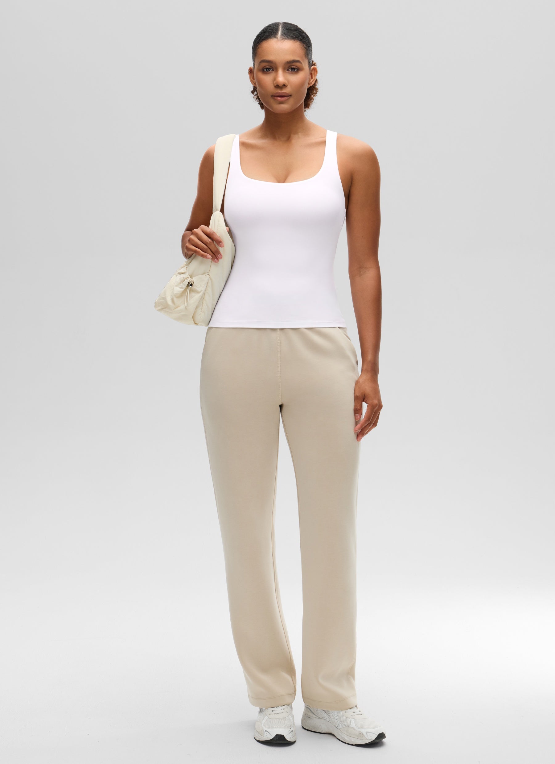 CRZ YOGA Women's SlimFit Tops Butterluxe Built-in Bra U Neck Tanks White