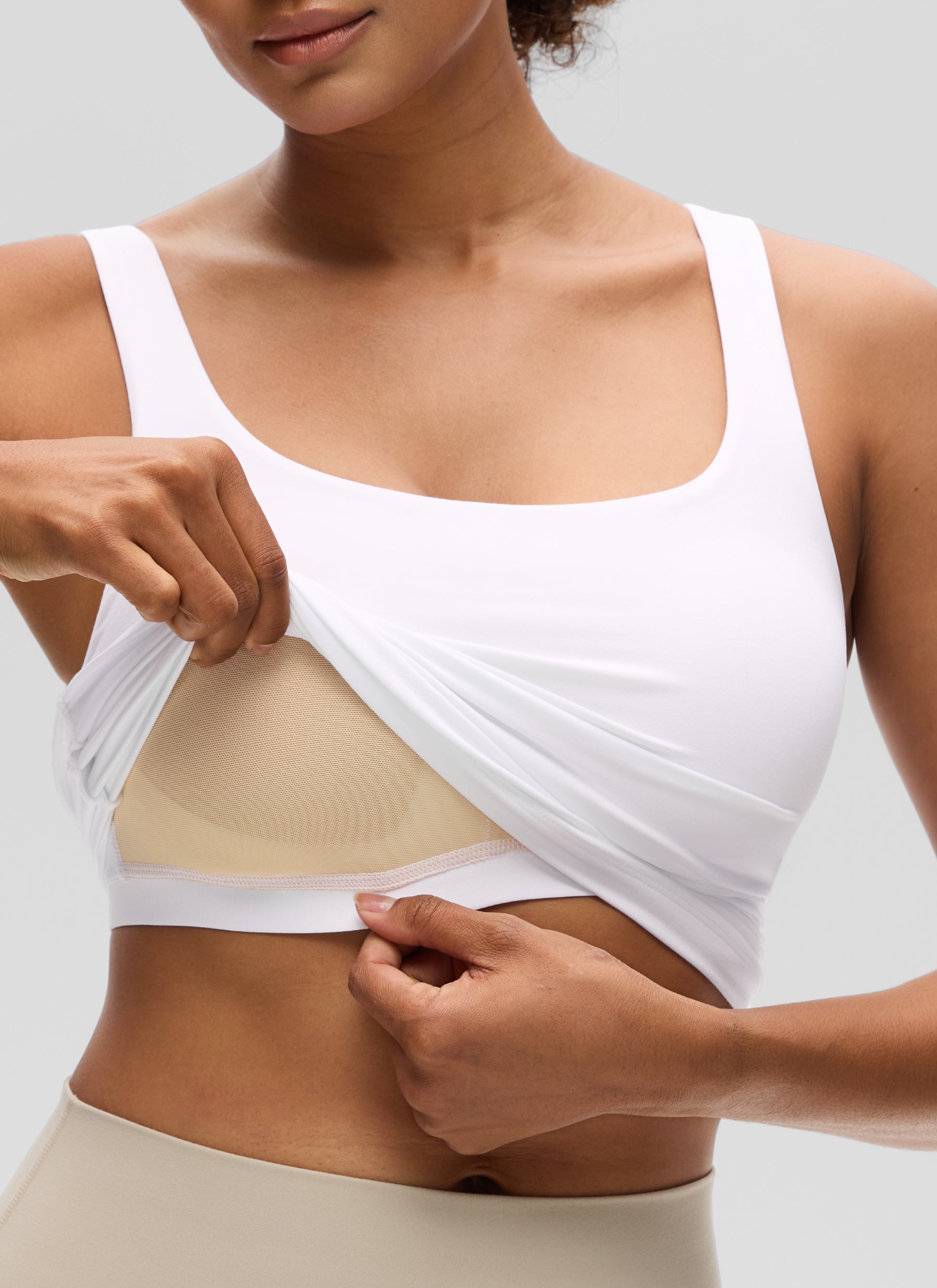 CRZ YOGA Women's SlimFit Tops Butterluxe Built-in Bra U Neck Tanks White