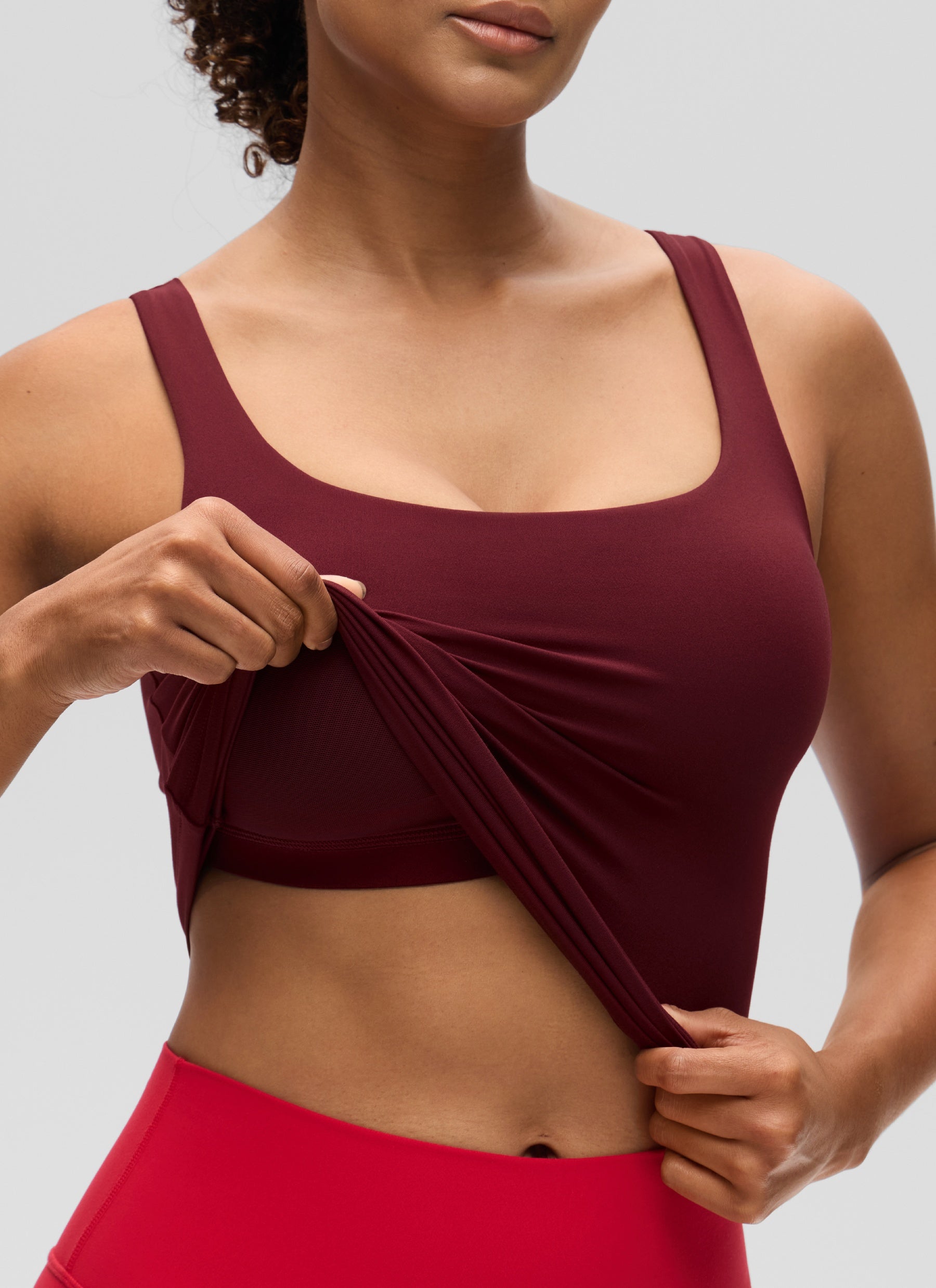 CRZ YOGA Women's SlimFit Tops Butterluxe Built-in Bra U Neck Tanks Red Merlot