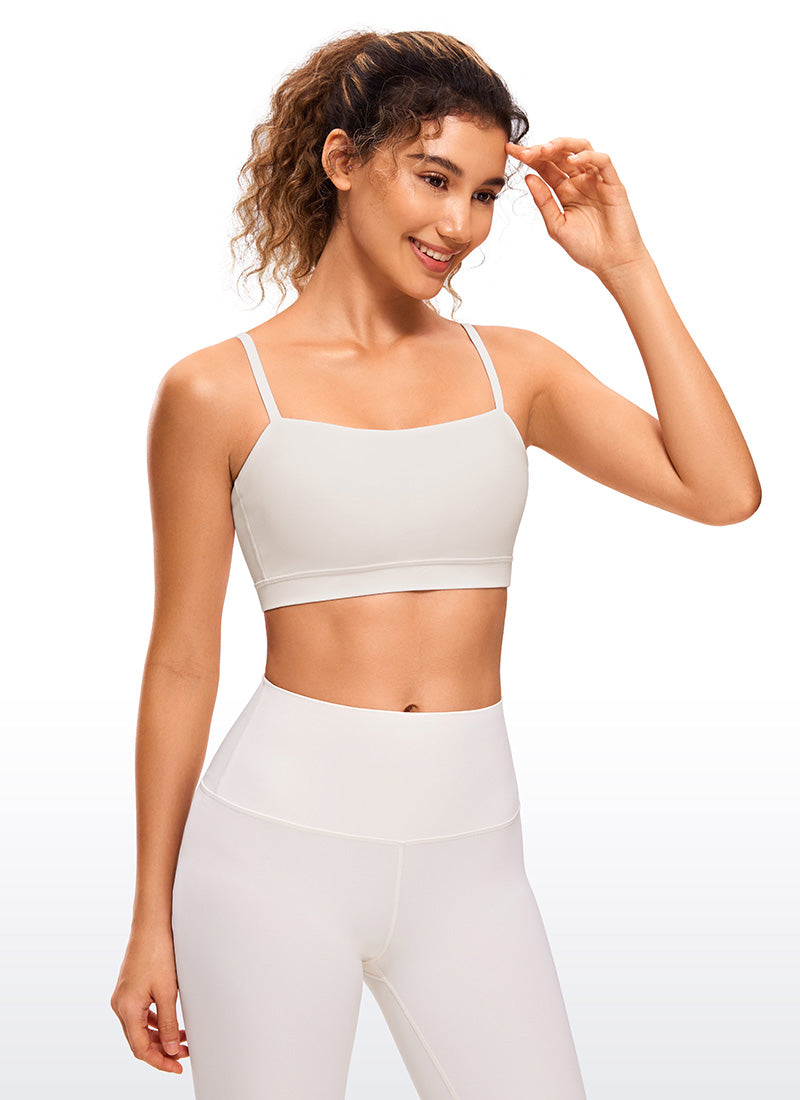 CRZ YOGA Womens Butterluxe  Adjustable Spaghetti Thin Strap Sports Bra White Apricot