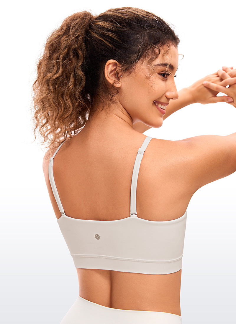 CRZ YOGA Womens Butterluxe  Adjustable Spaghetti Thin Strap Sports Bra White Apricot