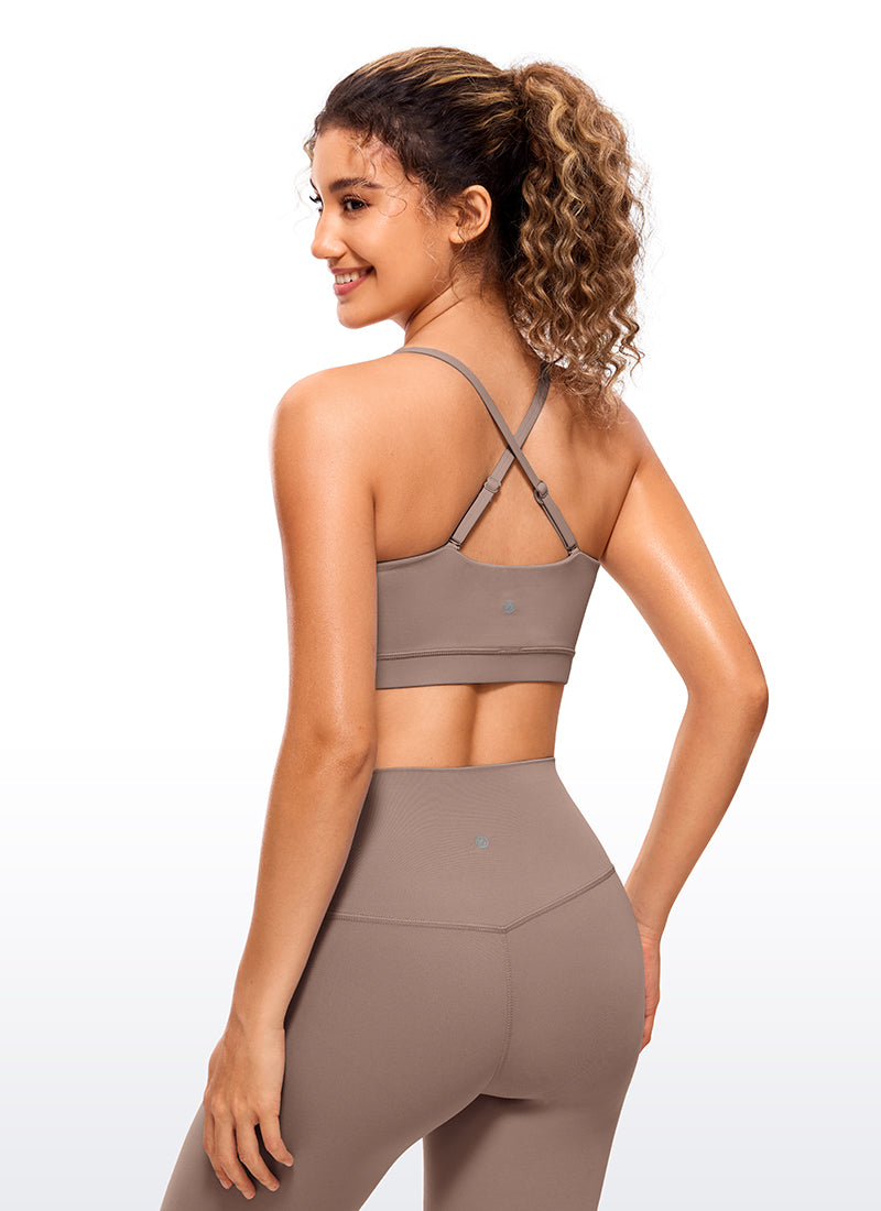 CRZ YOGA Womens Butterluxe  Adjustable Spaghetti Thin Strap Sports Bra Brown Purple