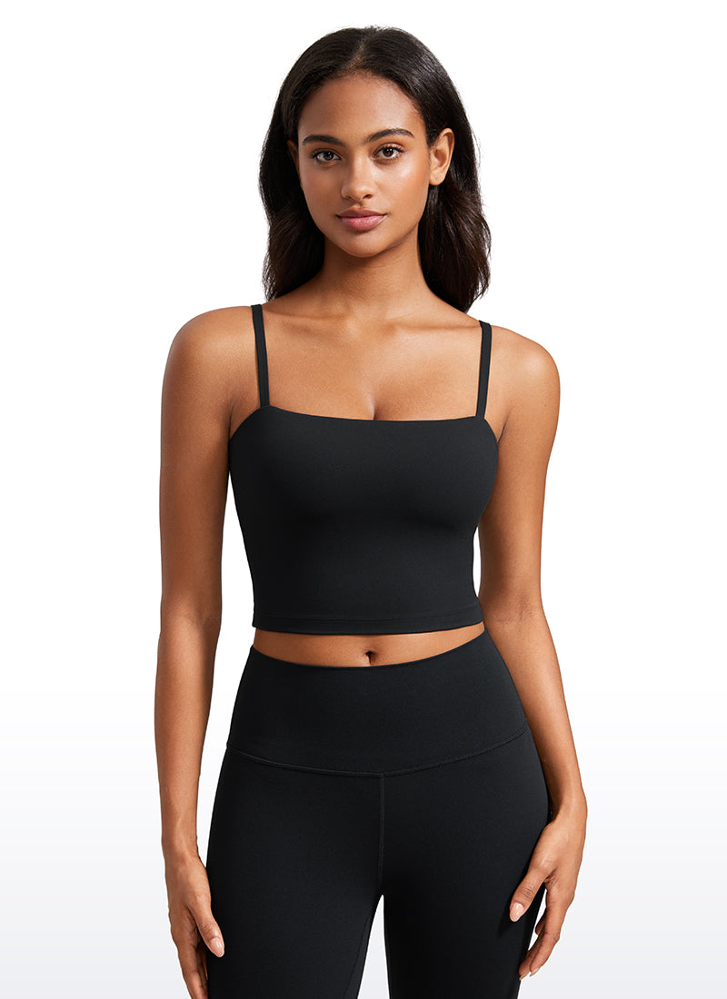 CRZ YOGA Womens Butterluxe Longline Adjustable Thin Strap Sports Bra Black