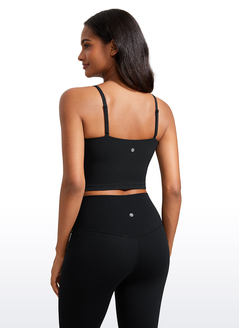 CRZ YOGA Womens Butterluxe Longline Adjustable Thin Strap Sports Bra Black