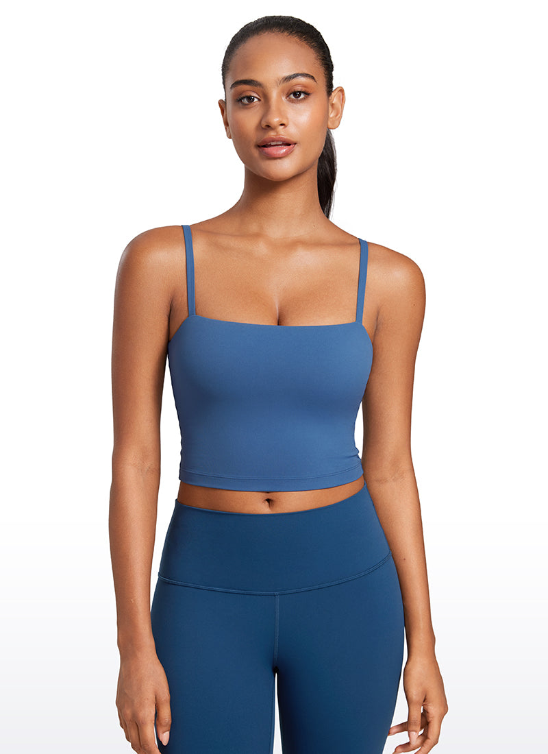 CRZ YOGA Womens Butterluxe Longline Adjustable Thin Strap Sports Bra Pitch Blue