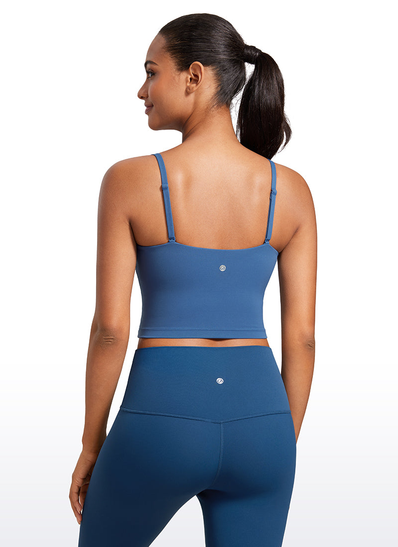 CRZ YOGA Womens Butterluxe Longline Adjustable Thin Strap Sports Bra Pitch Blue