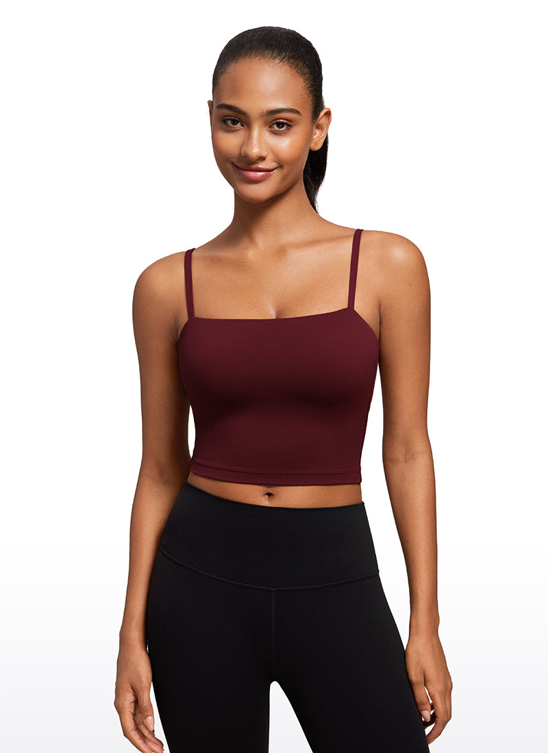 CRZ YOGA Womens Butterluxe Longline Adjustable Thin Strap Sports Bra Red Merlot