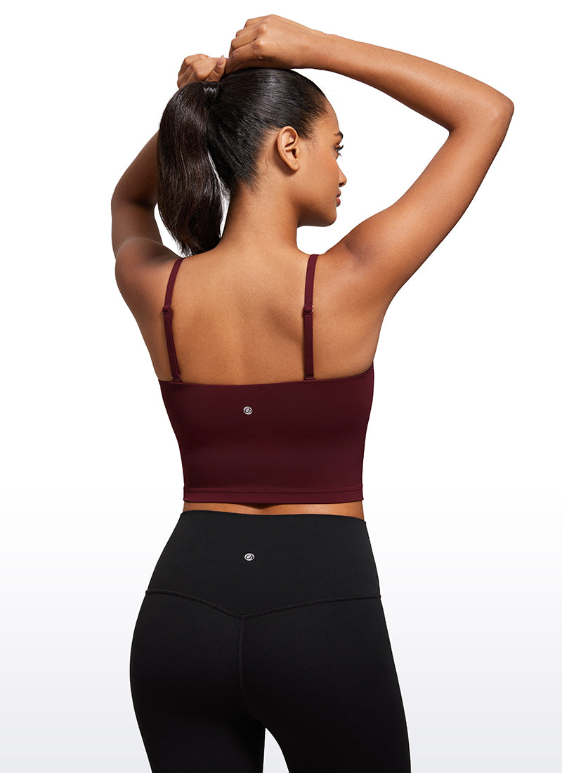 CRZ YOGA Womens Butterluxe Longline Adjustable Thin Strap Sports Bra Red Merlot