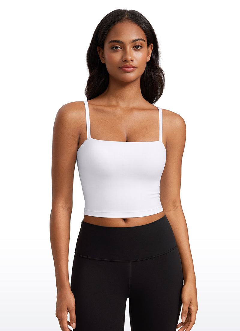 CRZ YOGA Womens Butterluxe Longline Adjustable Thin Strap Sports Bra White