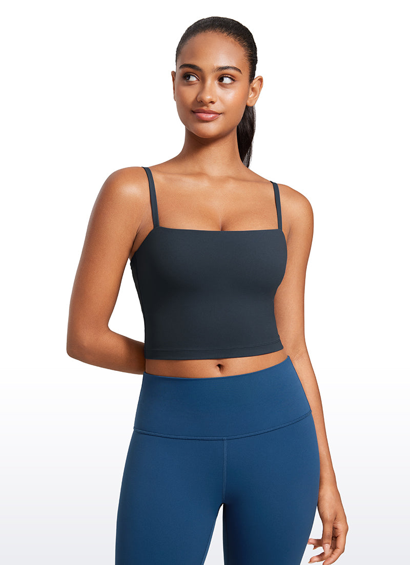 CRZ YOGA Womens Butterluxe Longline Adjustable Thin Strap Sports Bra True Navy