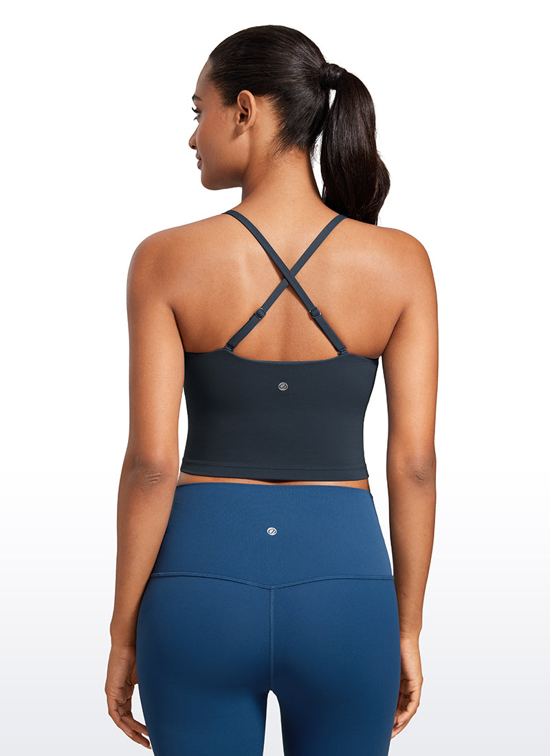 CRZ YOGA Womens Butterluxe Longline Adjustable Thin Strap Sports Bra True Navy