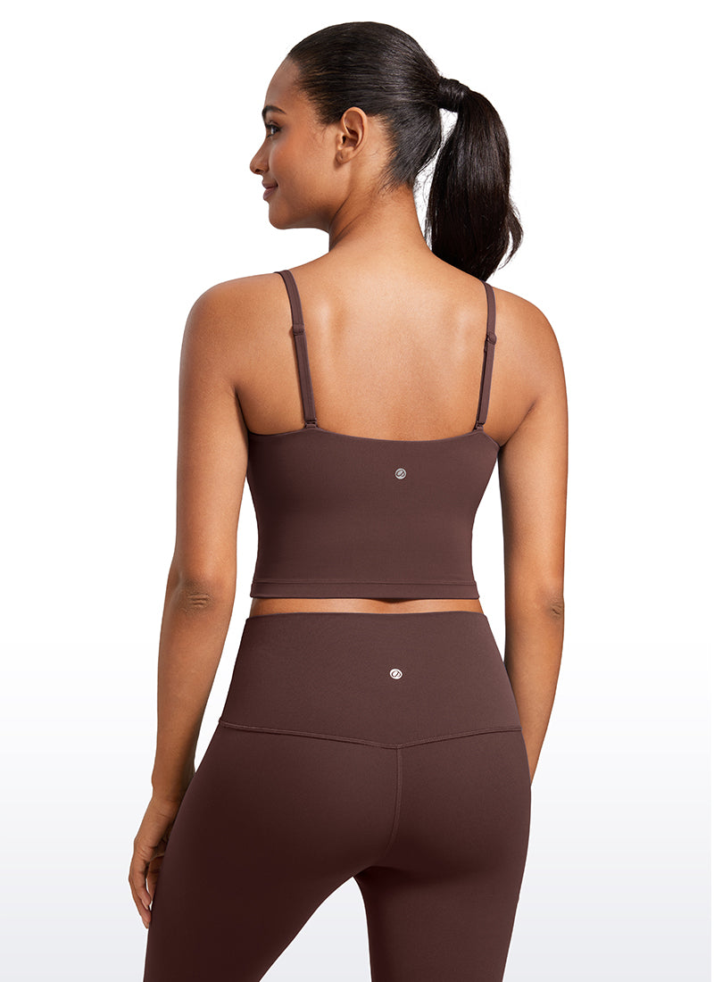 CRZ YOGA Womens Butterluxe Longline Adjustable Thin Strap Sports Bra Taupe