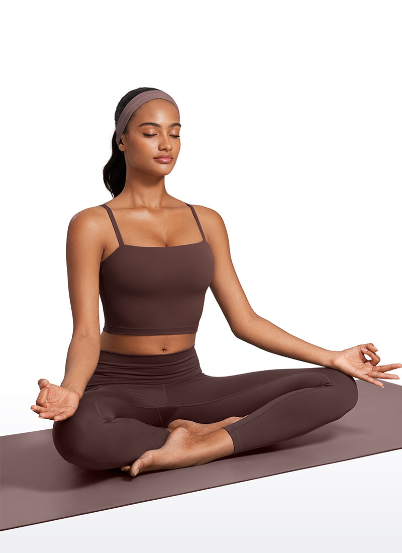 CRZ YOGA Womens Butterluxe Longline Adjustable Thin Strap Sports Bra Taupe