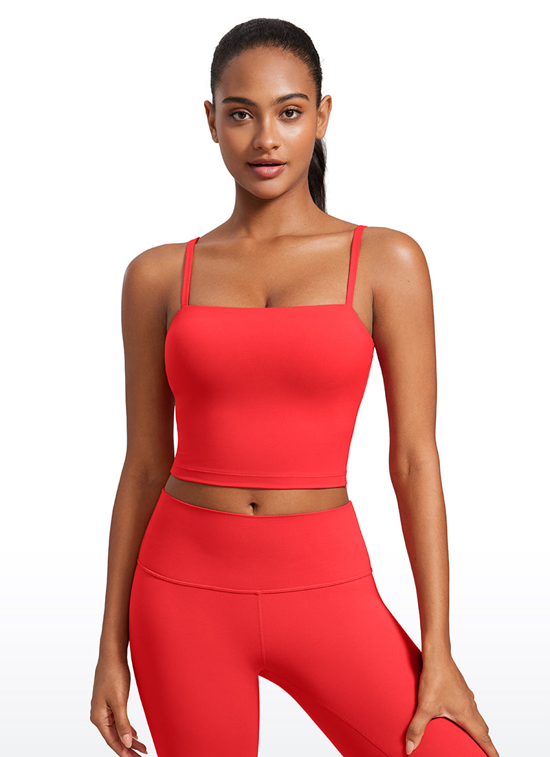 CRZ YOGA Womens Butterluxe Longline Adjustable Thin Strap Sports Bra Deep Red
