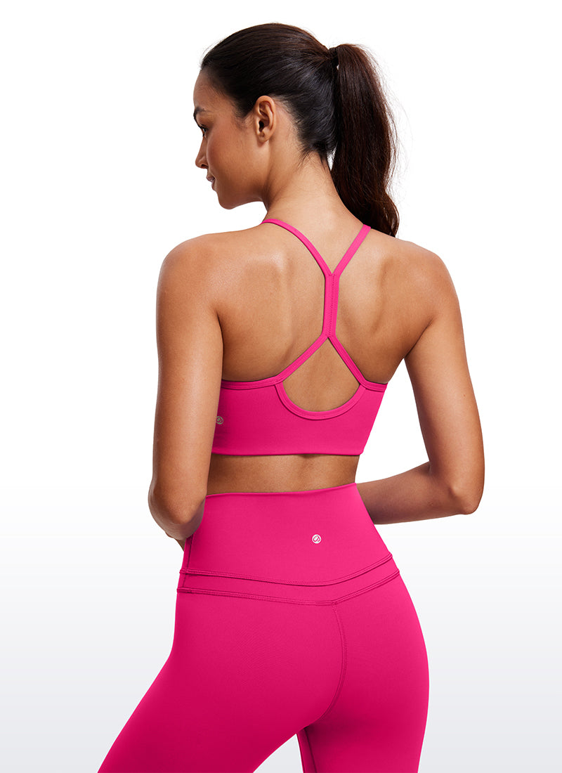 CRZ YOGA Butterluxe Womens High Neck Y Racerback Sports Bra Thin Strap Granita Pink