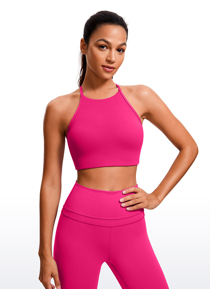 CRZ YOGA Butterluxe Womens High Neck Y Racerback Sports Bra Thin Strap Granita Pink